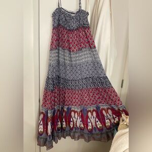 Free People Boho Gauze Cotton Patchwork Maxi Dress Smocked Tiered